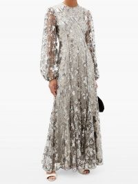 ERDEM Baba balloon-sleeve floral-embroidered tulle gown ~ metallic floral gowns ~ sheer sleeve event dresses