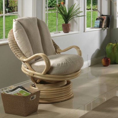 Rowan Deluxe Swivel Rocker Armchair by Bay Isle Home – rattan weave and solid cane – conservatory furniture - flipped