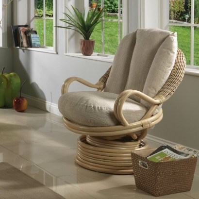 Rowan Deluxe Swivel Rocker Armchair by Bay Isle Home – rattan weave and solid cane – conservatory furniture