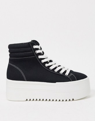 Bershka lace front hyrbid trainer in black / chunky high top trainers / thick sole flatforms - flipped
