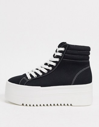 Bershka lace front hyrbid trainer in black / chunky high top trainers / thick sole flatforms