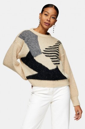 Topshop Black And White Abstract Geometric Brushed Jumper - flipped