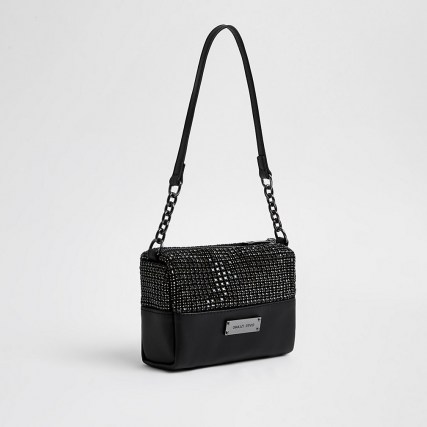 River Island Black crystal underarm handbag | shimmering shoulder bags - flipped