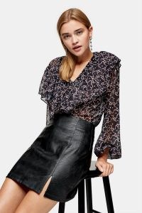 Topshop Black PU Split Mini Skirt | short slit detail skirts
