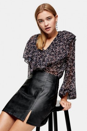 Topshop Black PU Split Mini Skirt | short slit detail skirts