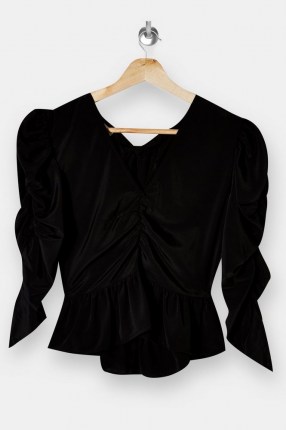 TOPSHOP Black Ruched Sleeve Tea Top - flipped