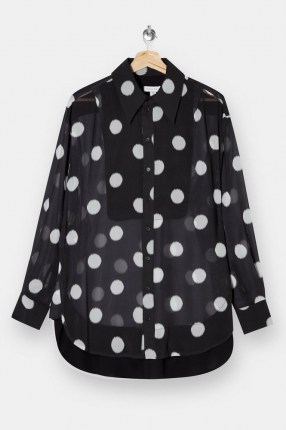 TOPSHOP Black Sheer Spot Oversized Blouse / monochrome blouses / large polka dot prints - flipped