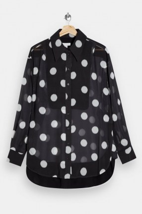 TOPSHOP Black Sheer Spot Oversized Blouse / monochrome blouses / large polka dot prints