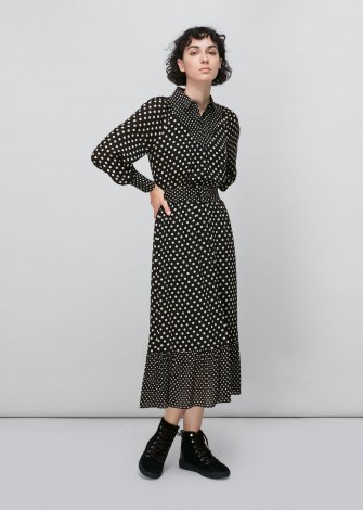 WHISTLES SPOT PRINT SILK SHIRT DRESS / monochrome polka dot dresses