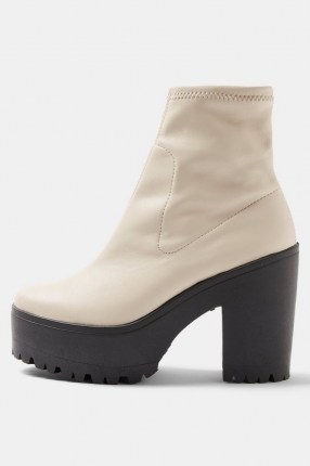 Topshop BO Ecru Chunky High Sock Boots | retro platforms - flipped