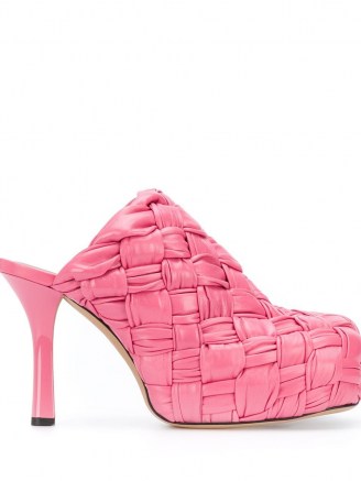 Bottega Veneta BV Bold platform mules in pink / woven leather platforms