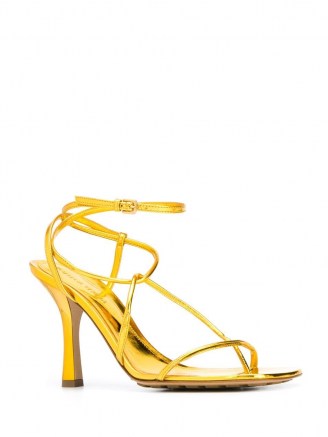 Bottega Veneta Stretch ankle-strap sandals ~ strappy metallic gold high heels
