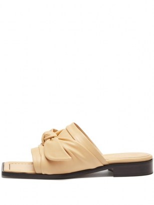WANDLER Bow-strap leather slides ~ square toe low heel mule ~ beige wide strap mules - flipped