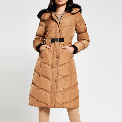 RIVER ISLAND Brown oversized belted puffer coat ~ padded winter coats