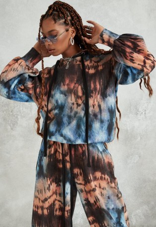 MISSGUIDED brown tie dye drawstring oversized hoodie / boxy pullover hoodies - flipped