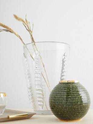 AERIN Calinda round 10kt gold-rimmed ceramic vase ~ round green vases ~ home accessories ~ stylish homeware - flipped