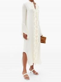 KHAITE Callen fluted-sleeve ruffled silk-georgette dress | front ruffled evening dresses | luxe occasion wear