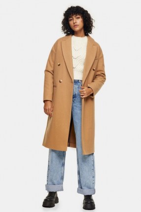 Topshop Camel Classic Double Breasted Coat