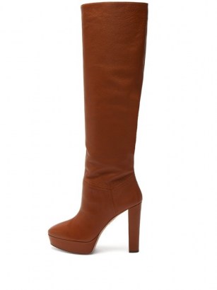 AQUAZZURA Chambord 120 leather knee-high boots ~ brown platform boots ~ winter footwear - flipped