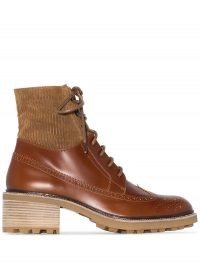 Chloé 55mm panelled ankle boots / brown chunky heel brogue effect boot