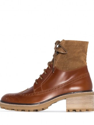 Chloé 55mm panelled ankle boots / brown chunky heel brogue effect boot - flipped
