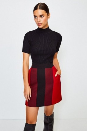 KAREN MILLEN Colour Blocked A-Line Skirt / colour block skirts