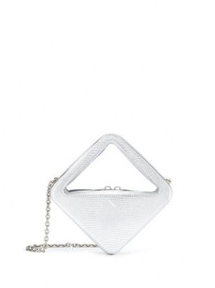 Coperni Mini App bag in silver leather | small square shaped evening bags | glamorous party accessories - flipped