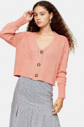 Topshop Coral Cropped Knitted Cardigan | crop hem V neck cardigans | trending knitwear - flipped