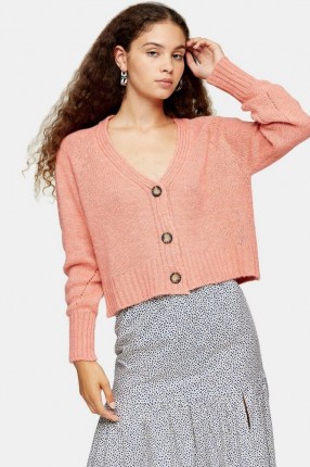 Topshop Coral Cropped Knitted Cardigan | crop hem V neck cardigans | trending knitwear