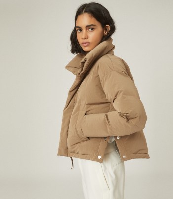 REISS COREY PUFFER JACKET WITH FUNNEL NECKLINE ~ stylish padded jackets ~ casual winter outerwear - flipped