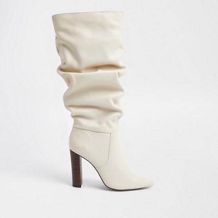 RIVER ISLAND Cream slouch high leg boot ~ slouchy boots - flipped