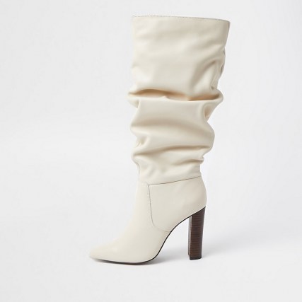 RIVER ISLAND Cream slouch high leg boot ~ slouchy boots