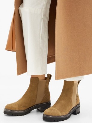 SEE BY CHLOÉ Crosta chunky-sole suede chelsea boots ~ brown thick-sole boot