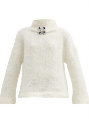 CHRISTOPHER KANE Crystal-embellished wool-blend sweater / cream funnel neck sweaters / luxe knitwear - flipped