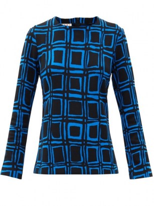 MARNI Cubic-print cotton-blend blouse / large check prints