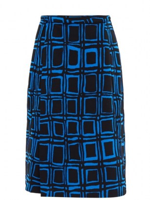 MARNI Cubic-print cotton-blend midi skirt / blue and black print skirts - flipped