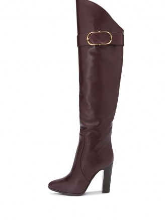Dolce & Gabbana buckle detail knee-high boots / burgundy leather block heel boots - flipped