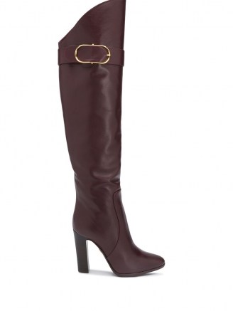 Dolce & Gabbana buckle detail knee-high boots / burgundy leather block heel boots