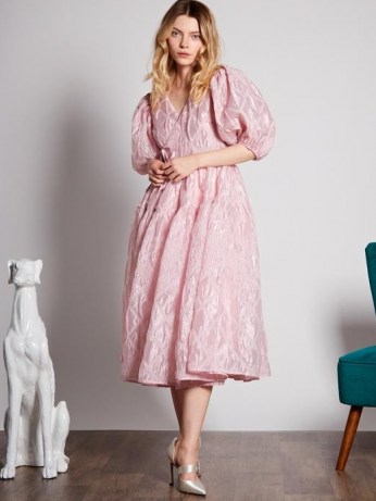 sister jane DREAM Ballroom Midi Wrap Dress | pink balloon sleeve dresses - flipped