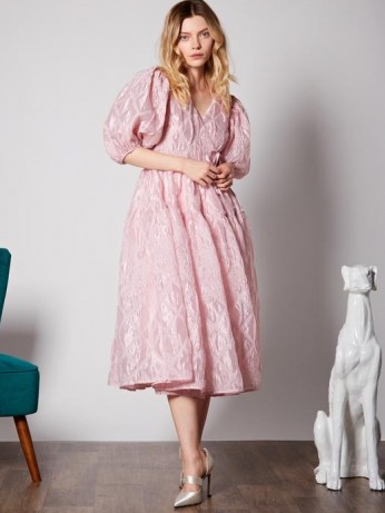 sister jane DREAM Ballroom Midi Wrap Dress | pink balloon sleeve dresses