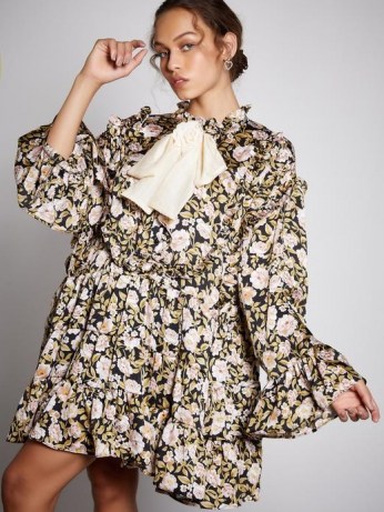 SISTER JANE Belle Corsage Mini Dress / oversized tiered dresses / vintage style floral prints / volume fashion - flipped