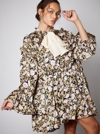 SISTER JANE Belle Corsage Mini Dress / oversized tiered dresses / vintage style floral prints / volume fashion