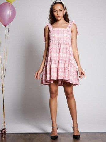 SISTER JANE Prom Tweed Mini Dress / pink checked party dresses / occasion fashion - flipped