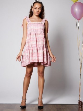 SISTER JANE Prom Tweed Mini Dress / pink checked party dresses / occasion fashion