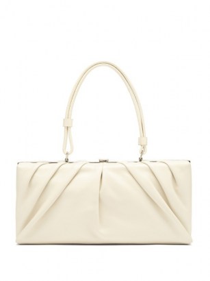 STAUD East leather shoulder bag ~ cream gathered detail bags ~ elongated handbag ~ vintage style handbags