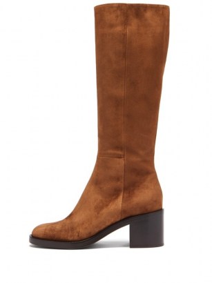 GIANVITO ROSSI Ellington 60 zipped suede knee-high boots ~ classic autumn footwear ~ tan brown block heel boot - flipped