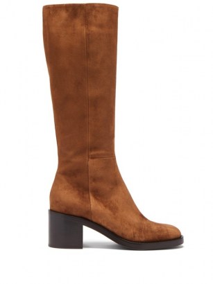 GIANVITO ROSSI Ellington 60 zipped suede knee-high boots ~ classic autumn footwear ~ tan brown block heel boot
