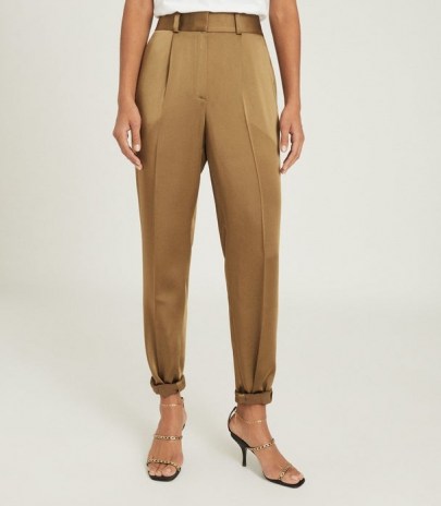 REISS ELYSSAH SATIN PLEATED TROUSERS BRONZE ~ luxe style tailored pants