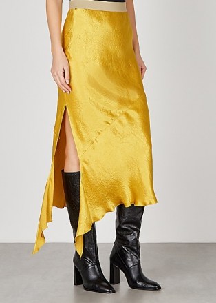 ERIKA CAVALLINI Jodie yellow satin midi skirt | slinky asymmetric skirts - flipped