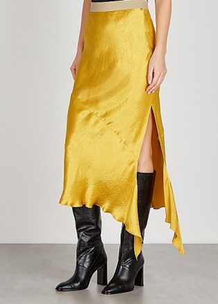 ERIKA CAVALLINI Jodie yellow satin midi skirt | slinky asymmetric skirts